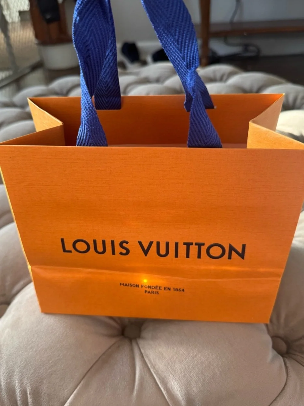 NWOT Louis Vuitton Women’s Signature Orange Shopping Tote/Gift bag Blue Handles